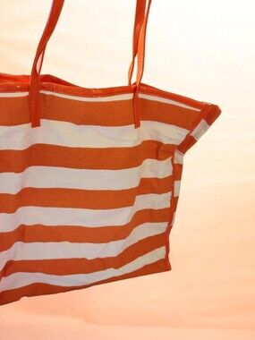 Striped Orange and White Women's Tote Bag with Shoulder Straps